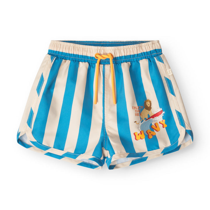 That's Mine Lai svømmeshorts - Block stripe blue - 100% Recycle polyester Buy Badetøj||personale||Forår 2026 here.
